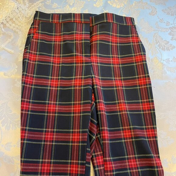 Checkered plaid pants retro looking with stretch Red Black size US 2 - Picture 3 of 6